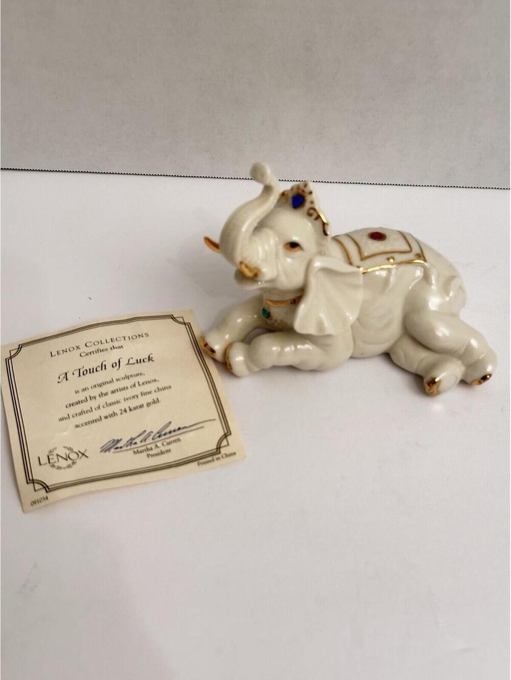 Vintage Lucky the Jeweled Porcelain Elephant Whispering Ridge 1998 Laying Down